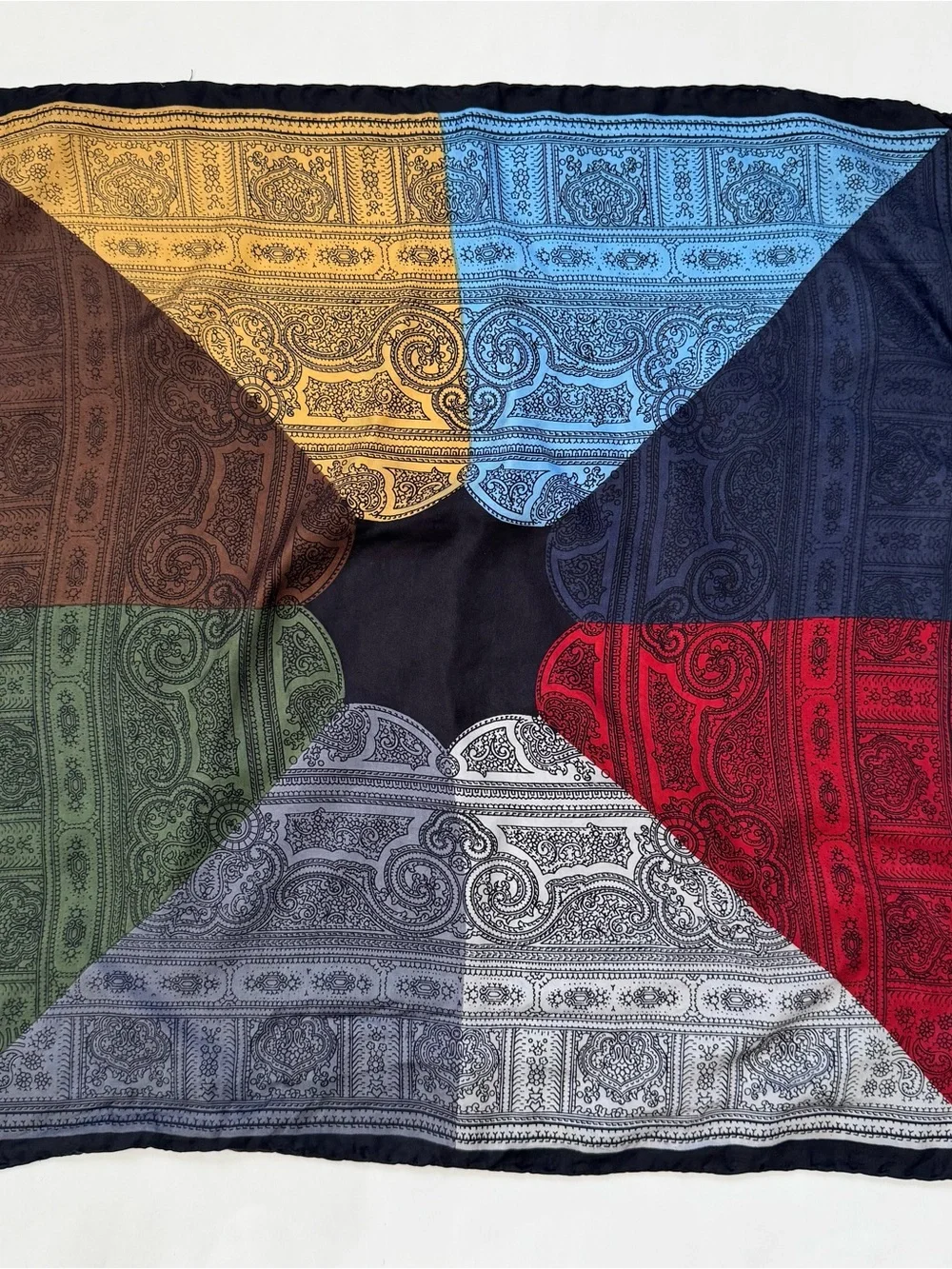 Vintage Pure Silk Hand Rolled Scarf Made in Italy Colorblock Paisley Bandana